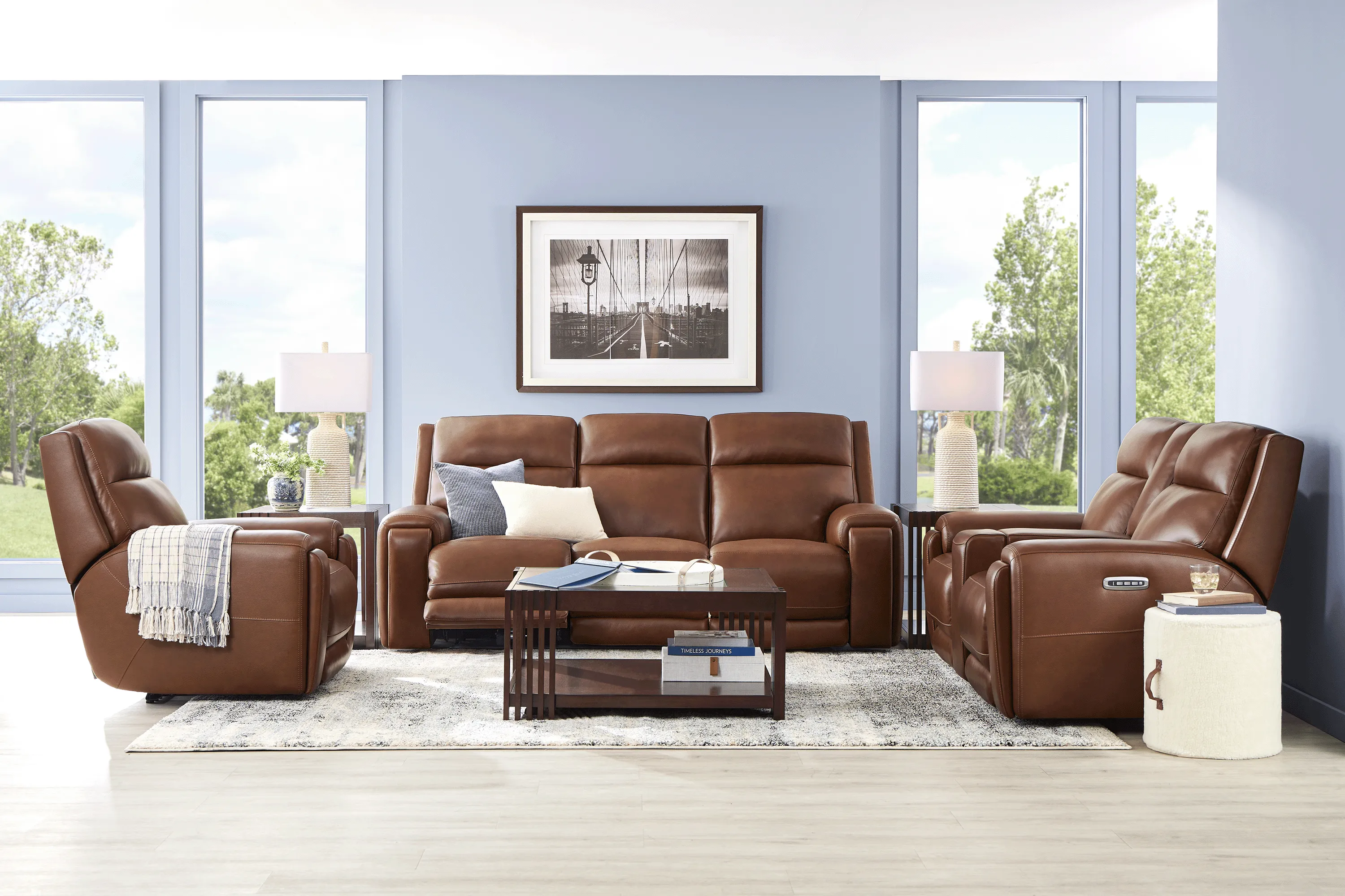Hammond Park Brown Leather 3 Pc Triple Power Reclining Living Room - Thumbnail - Image 1