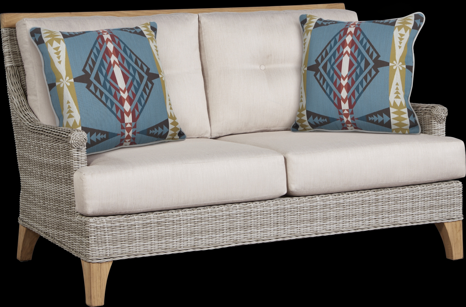Hamptons Cove Gray Outdoor Loveseat with Flax Cushions - Thumbnail - Image 1