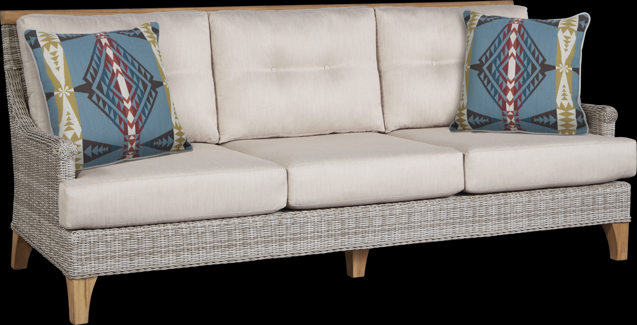 Hamptons Cove Gray Outdoor Sofa with Flax Cushions - Thumbnail - Image 1