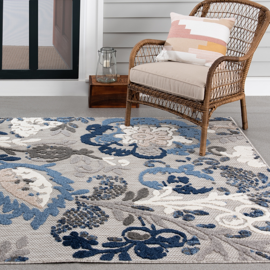 Hanaa Gray/Blue 5'3 x 7' Indoor/Outdoor Rug - Thumbnail - Image 3