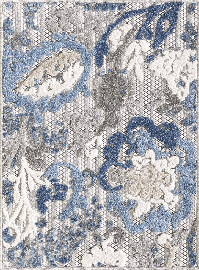 Hanaa Gray/Blue 5'3 x 7' Indoor/Outdoor Rug - Thumbnail - Image 4