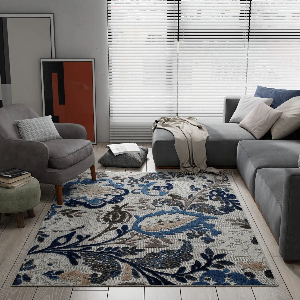 Hanaa Gray/Blue 7'10 x 9'10 Indoor/Outdoor Rug - Thumbnail - Image 2