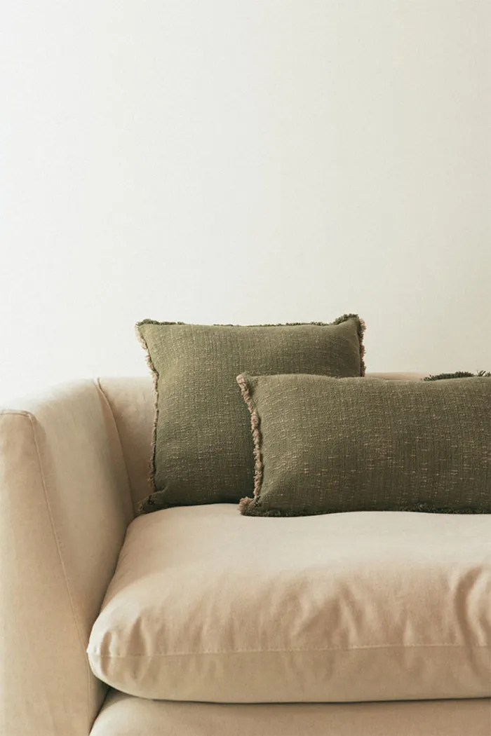 Handloom Green/Beige Lumbar Pillow - Thumbnail - Image 2