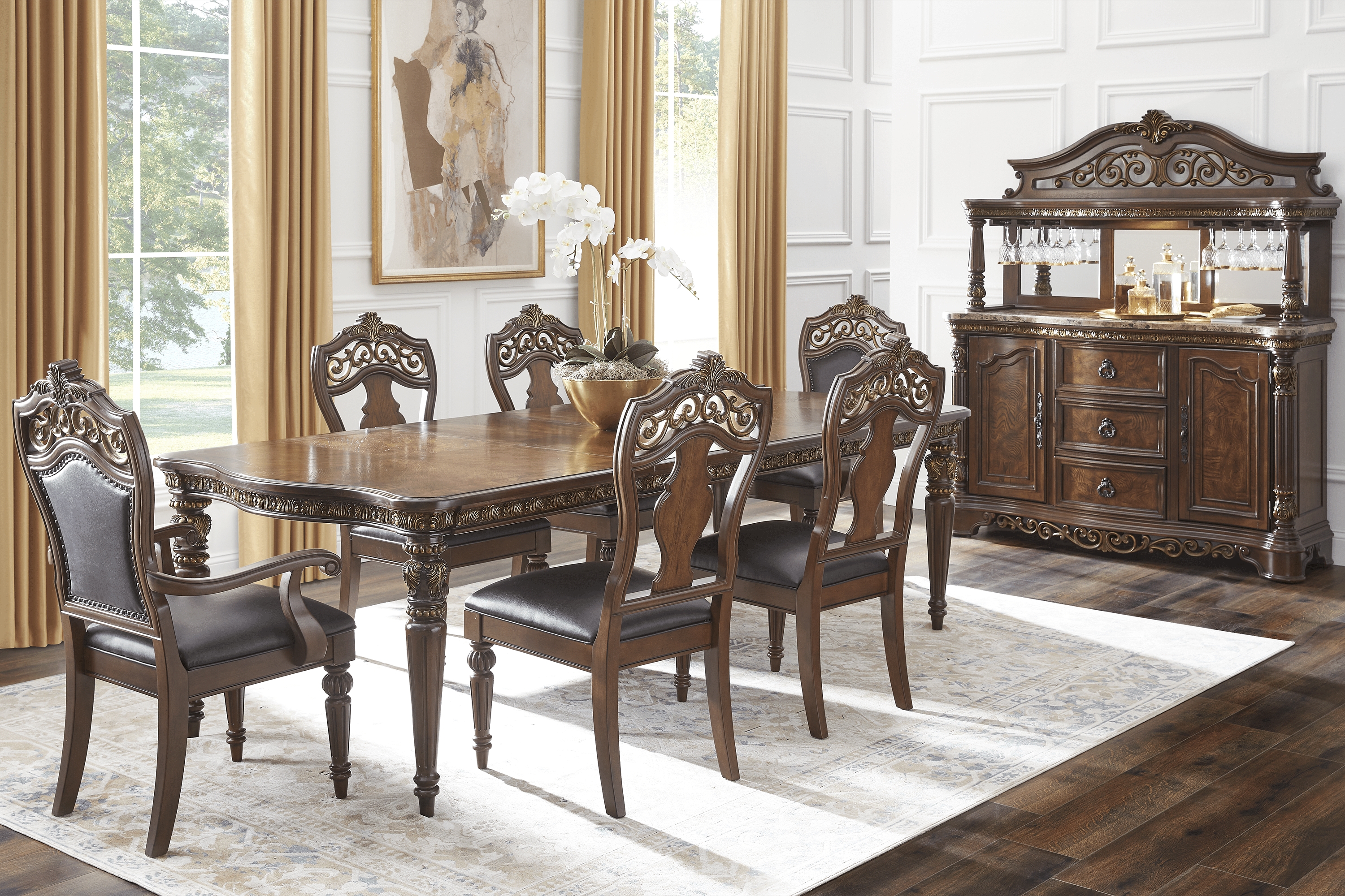 Handly Manor Pecan 7 Pc Upholstered Rectangle Dining Room - Thumbnail - Image 1