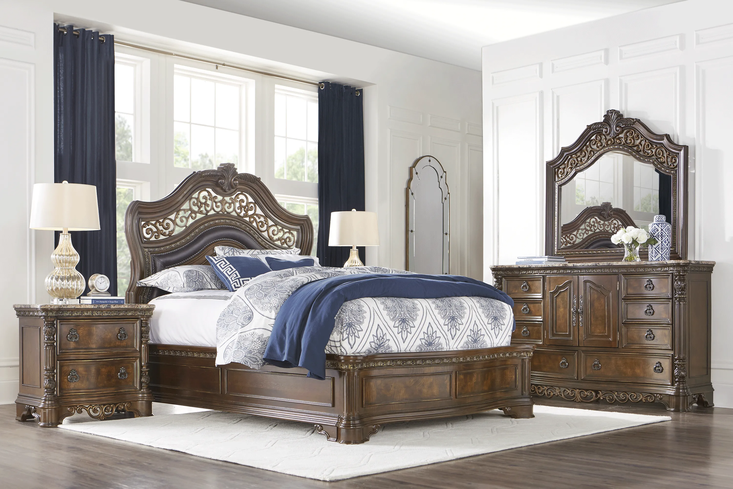 Handly Manor Pecan 8 Pc King Panel Bedroom - Thumbnail - Image 1