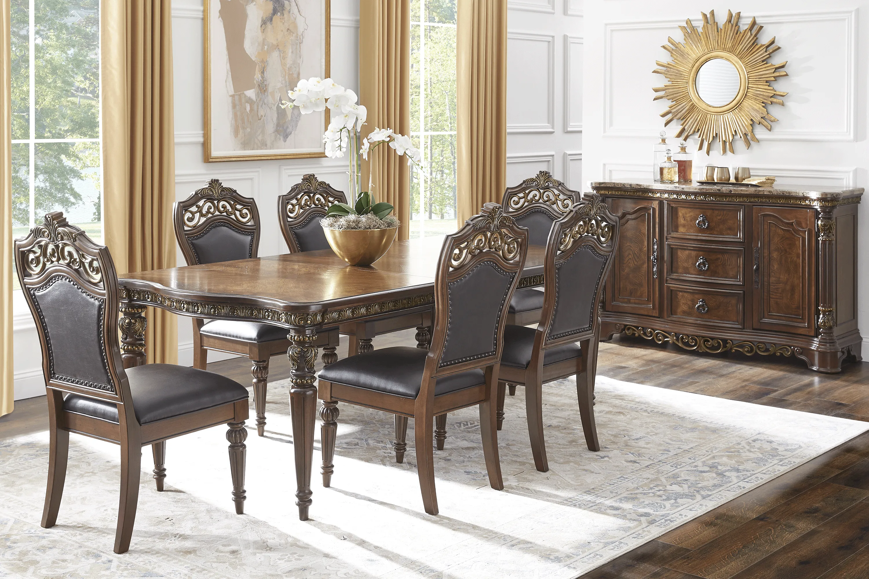 Handly Manor Pecan 8 Pc Upholstered Rectangle Dining Room - Image 1