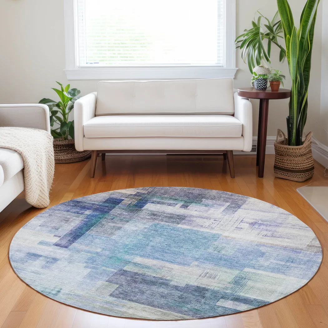 Hanne Blue 8' Round Machine Washable Rug - Thumbnail - Image 2