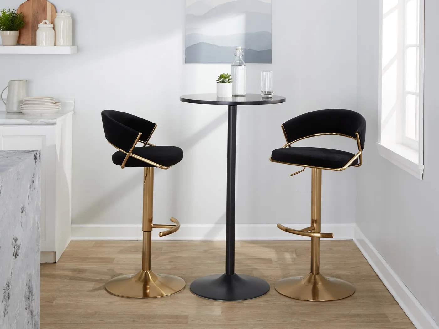 Harborson II Black Adjustable Swivel Barstool, Set of 2 - Thumbnail - Image 2