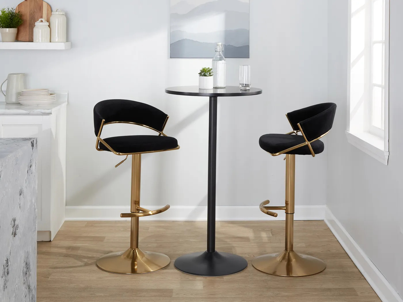 Harborson II Black Adjustable Swivel Barstool, Set of 2 - Thumbnail - Image 3