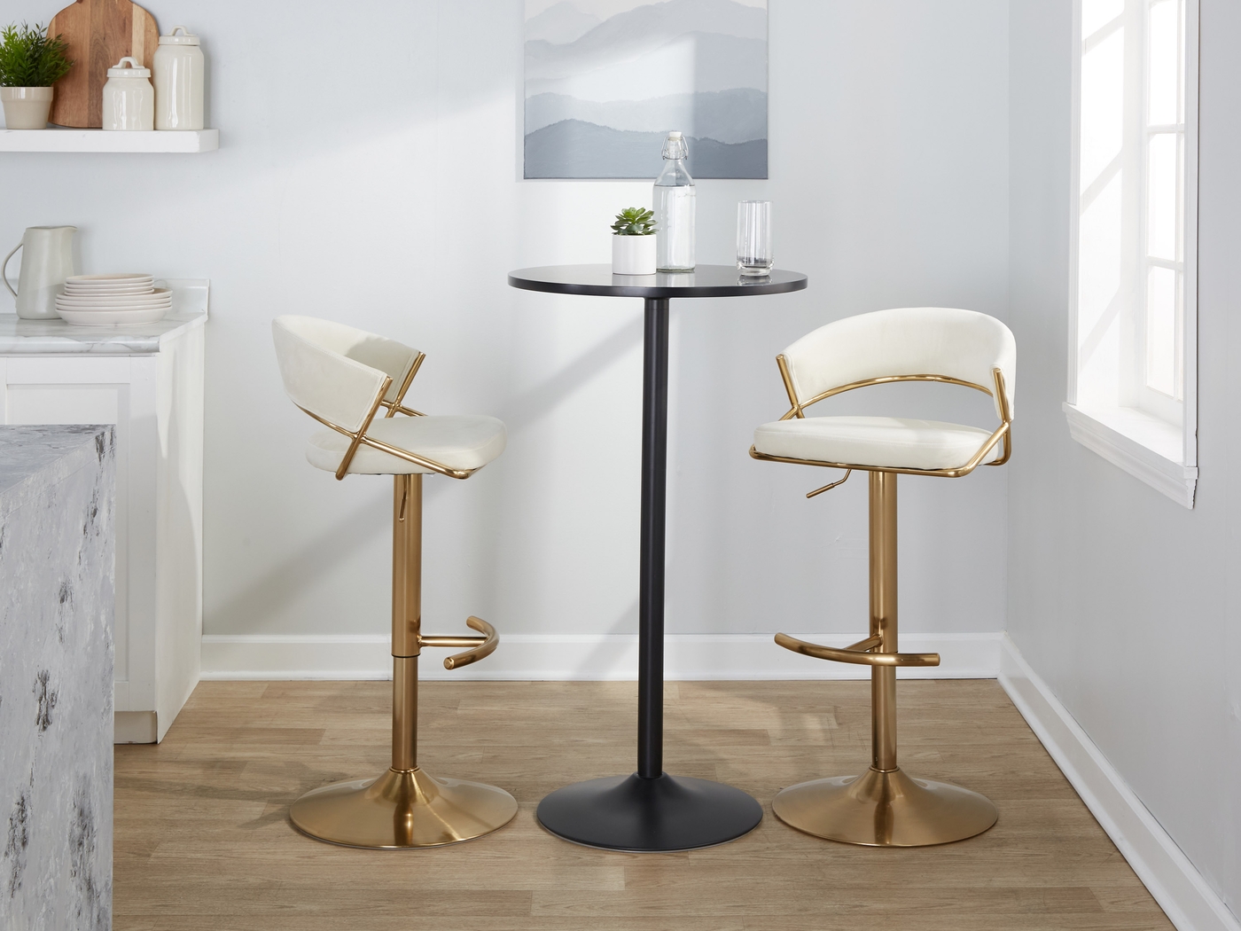 Harborson II Cream Adjustable Swivel Barstool, Set of 2 - Thumbnail - Image 2