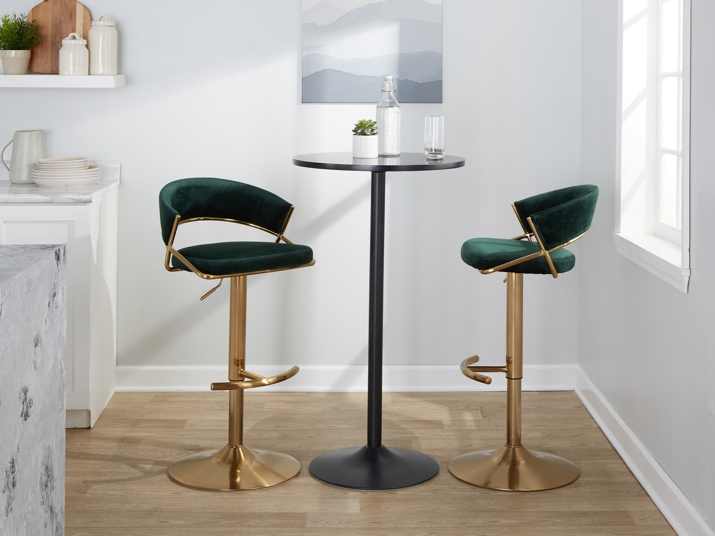 Harborson II Green Adjustable Swivel Barstool, Set of 2 - Thumbnail - Image 3