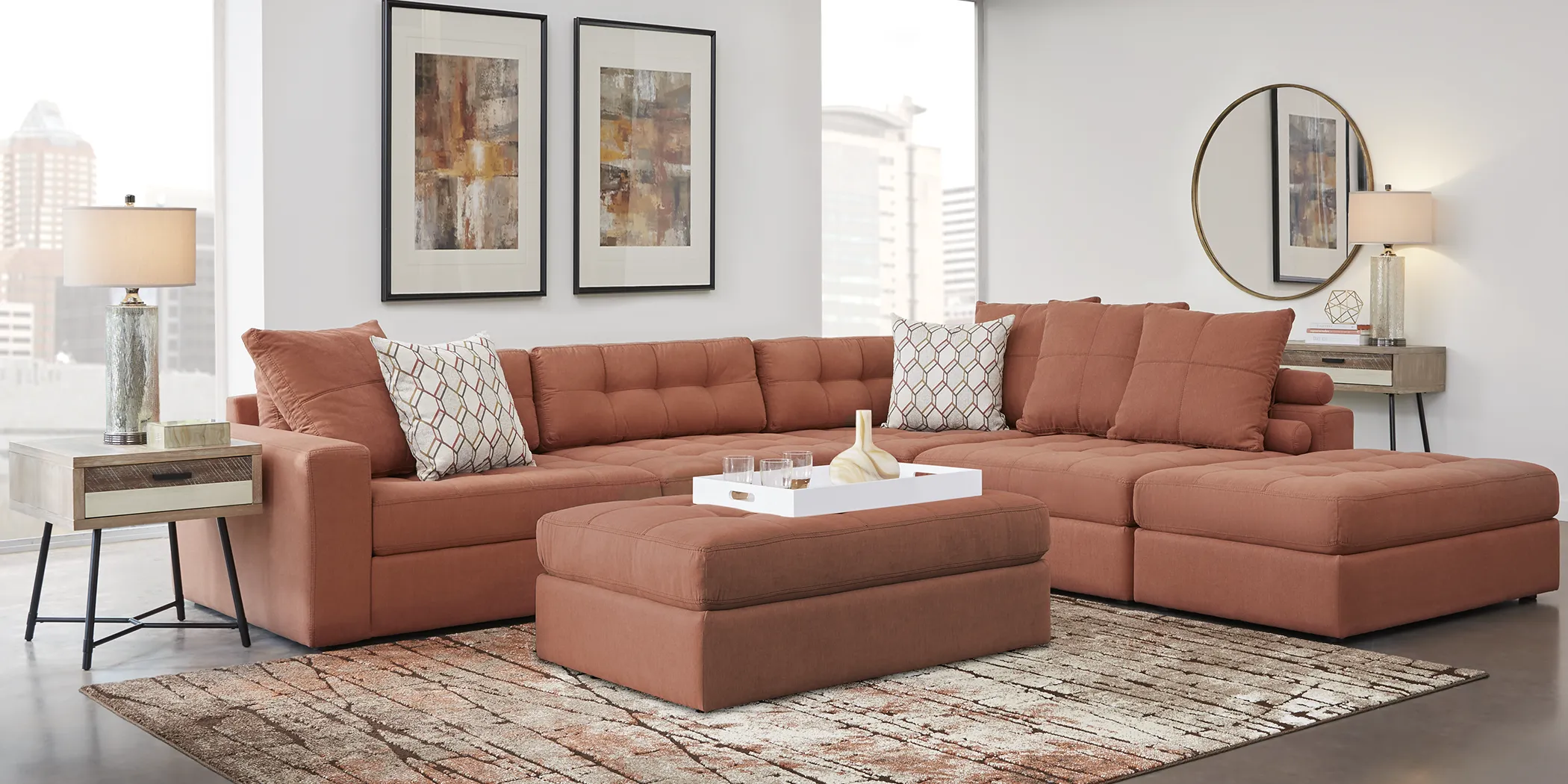 Harbour City Monterey Bay Terracotta 7 Pc Sectional Living Room - Thumbnail - Image 1
