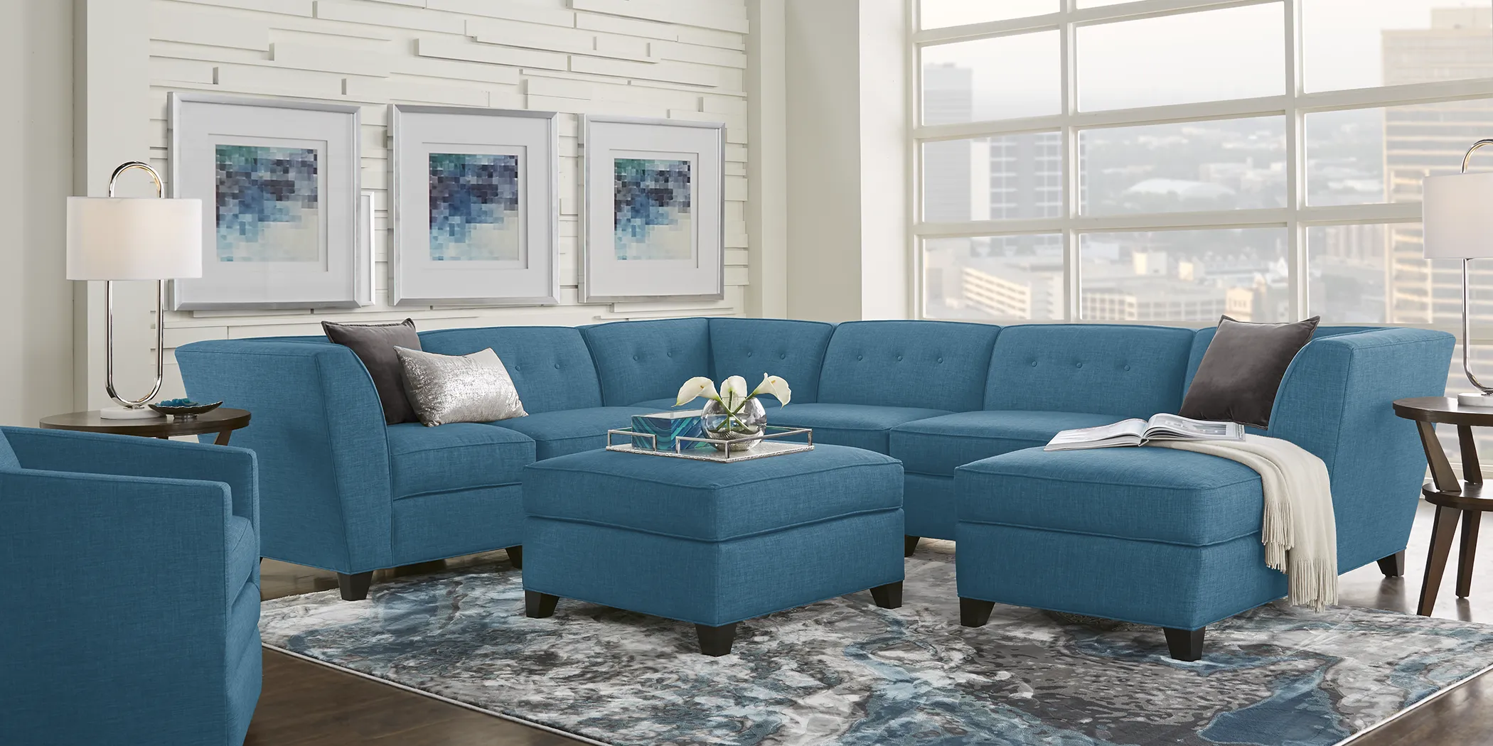 Harbour City San Marino Teal 6 Pc Sectional - Thumbnail - Image 2