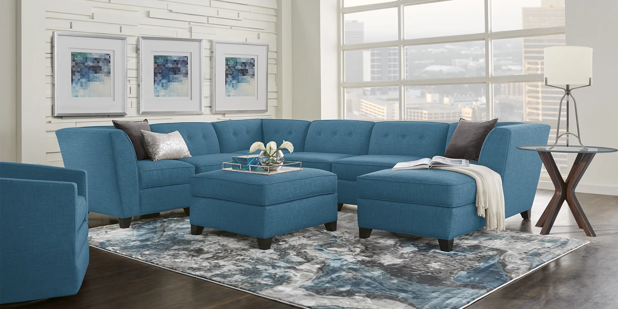 Harbour City San Marino Teal 8 Pc Sectional Living Room - Thumbnail - Image 1