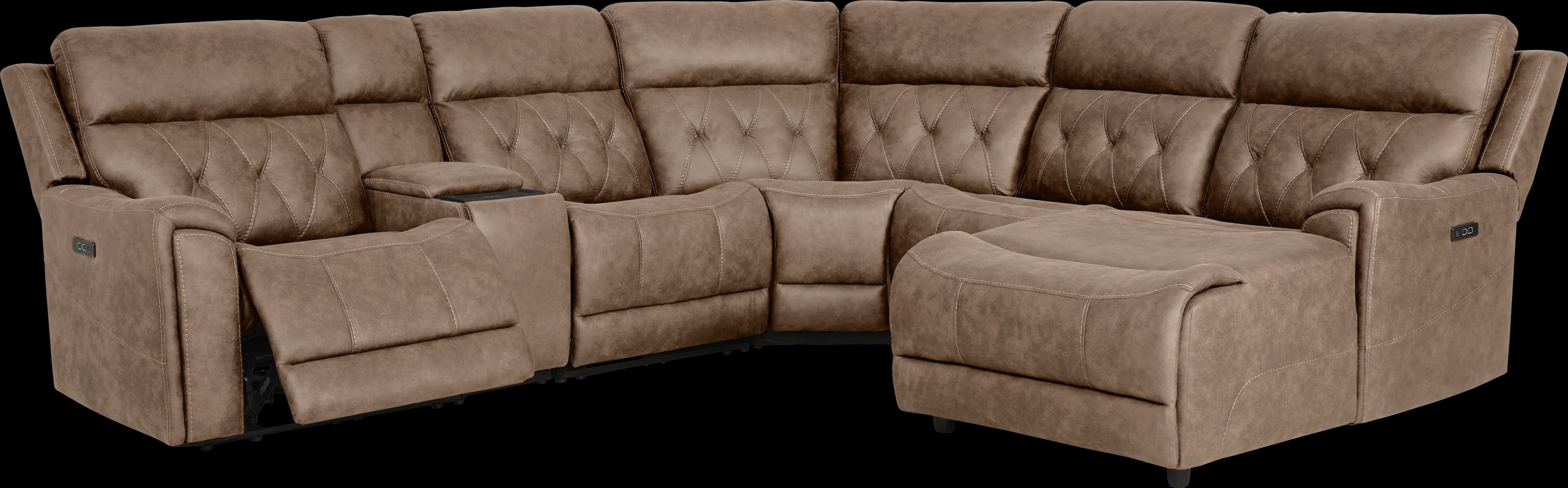 Hardwick Brown Dual Power 6 Pc Sectional With RAF Chaise - Thumbnail - Image 1