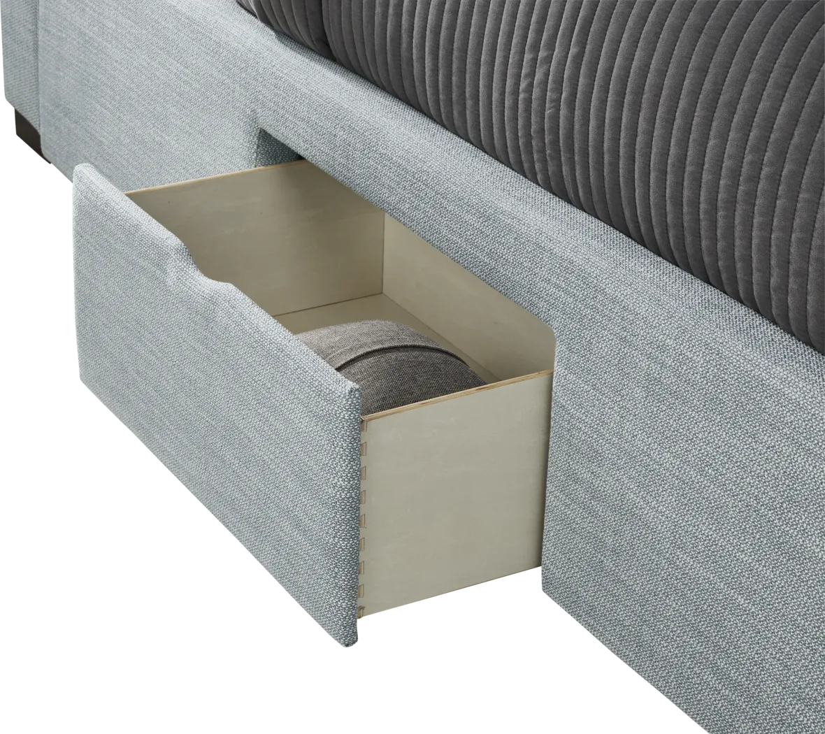 Harlow Hill Seafoam 3 Pc Queen Upholstered Storage Bed - Image 5