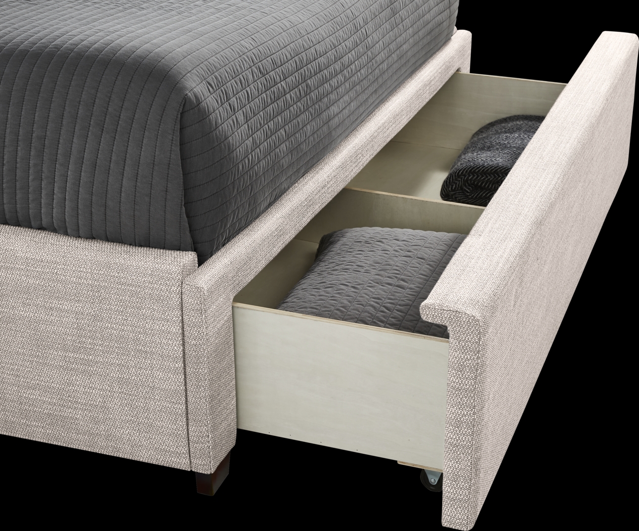 Kailey Park Light Oak Finish 7 Pc Bedroom With Harlow Hill Taupe King Upholstered Storage Bed - Thumbnail - Image 5