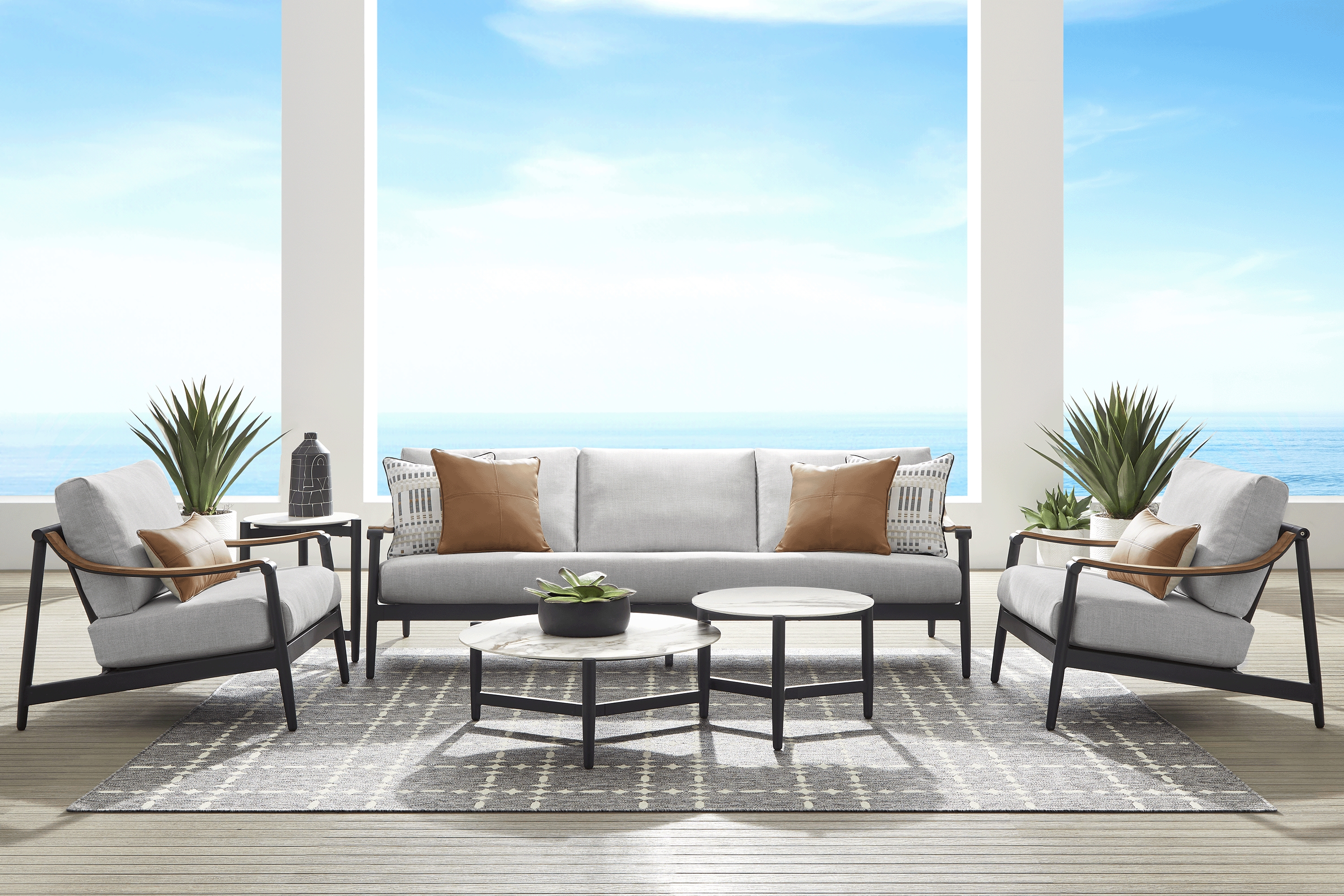 Harlowe Black Outdoor Club Chair with Dove Cushions - Thumbnail - Image 2