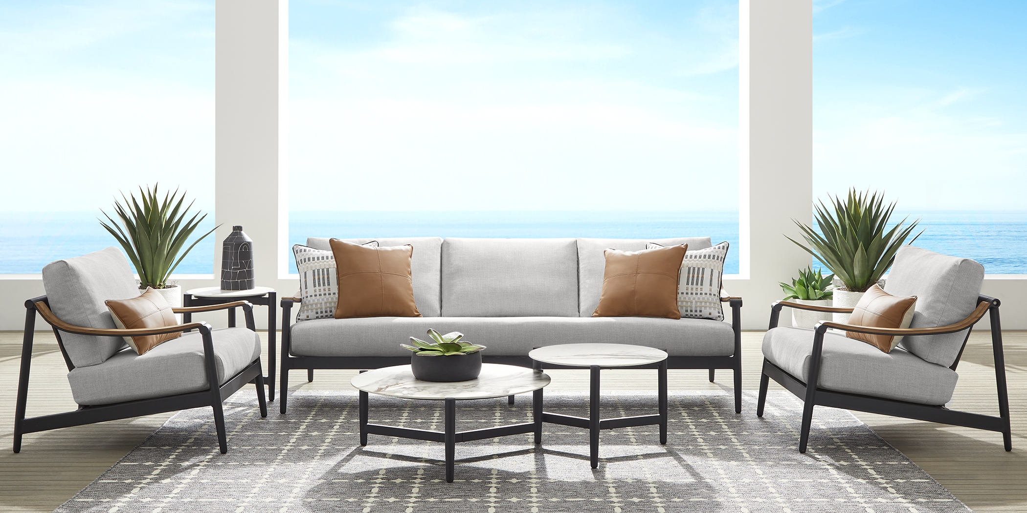 Harlowe Black Outdoor Club Chair with Dove Cushions - Thumbnail - Image 2