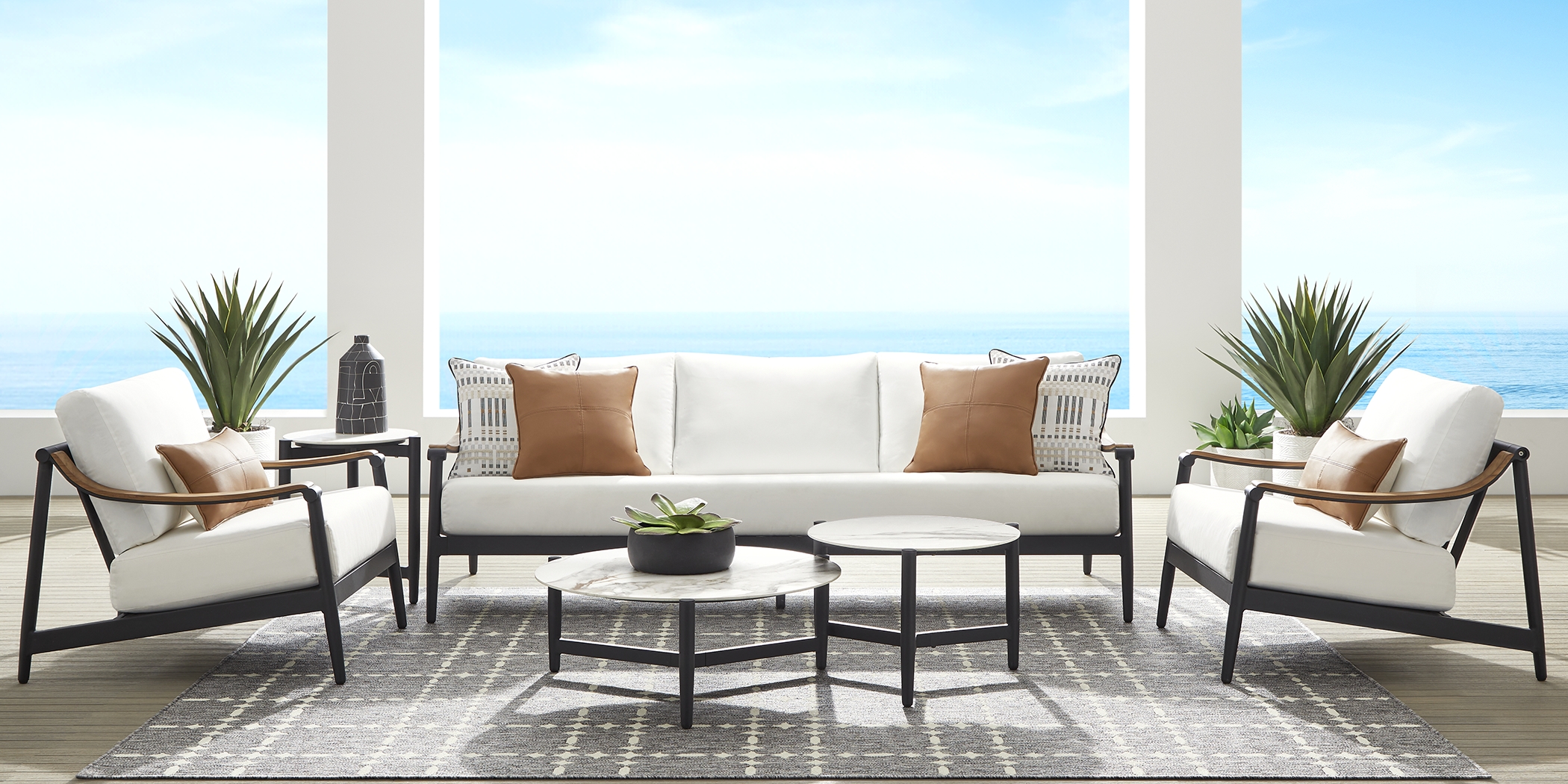 Harlowe Black Outdoor Club Chair with White Cushions - Thumbnail - Image 2