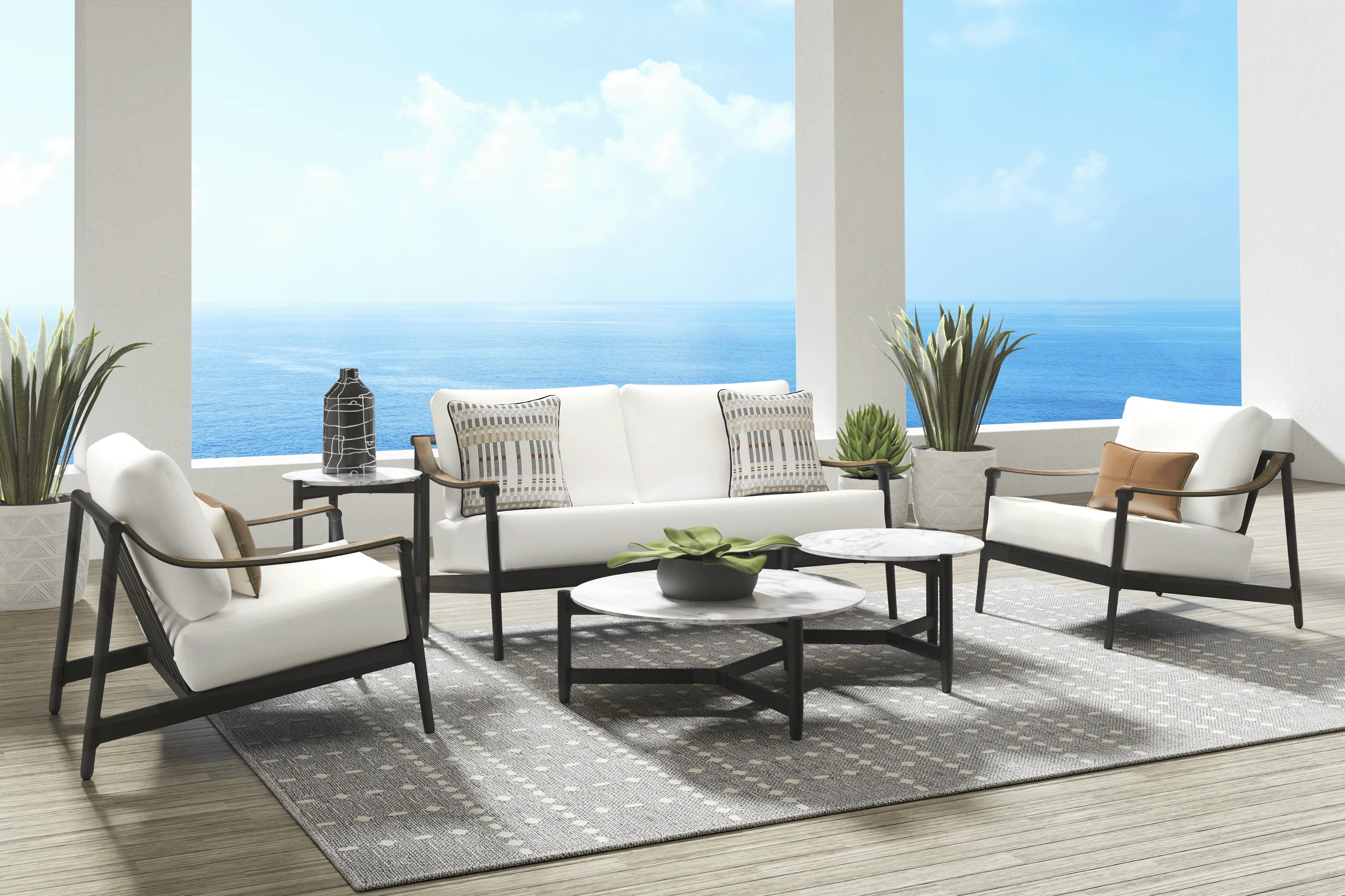 Harlowe Black 5 Pc Outdoor Loveseat Seating Set with White Cushions - Thumbnail - Image 1