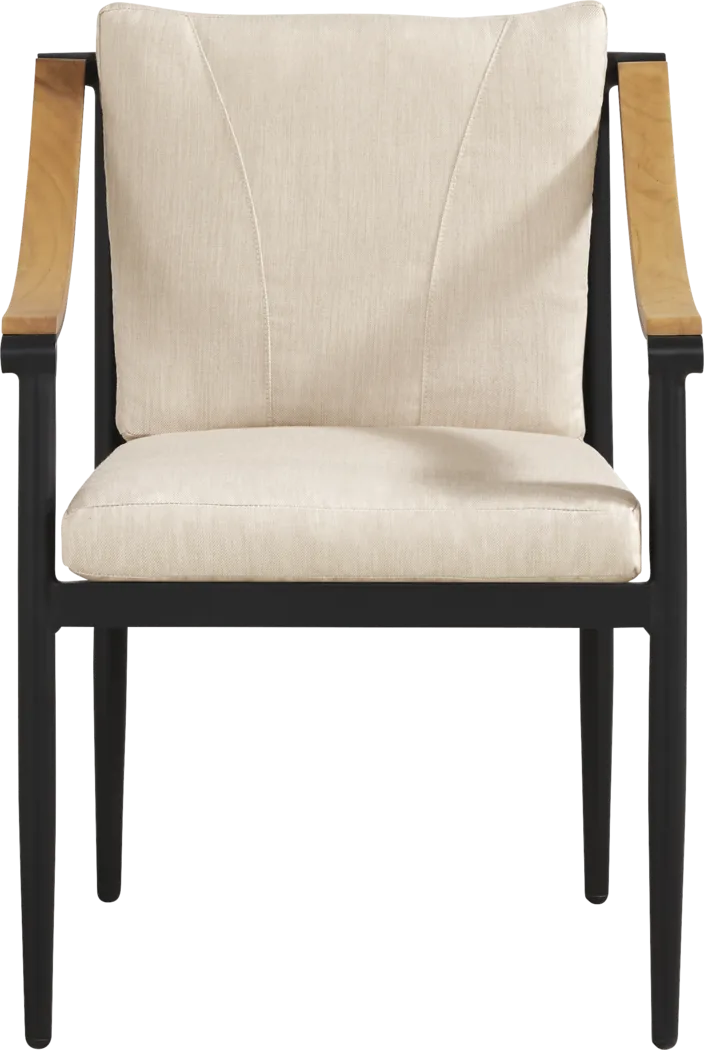 Harlowe Black 5 Pc Outdoor Rectangle Dining Set with Flax Cushions - Thumbnail - Image 4