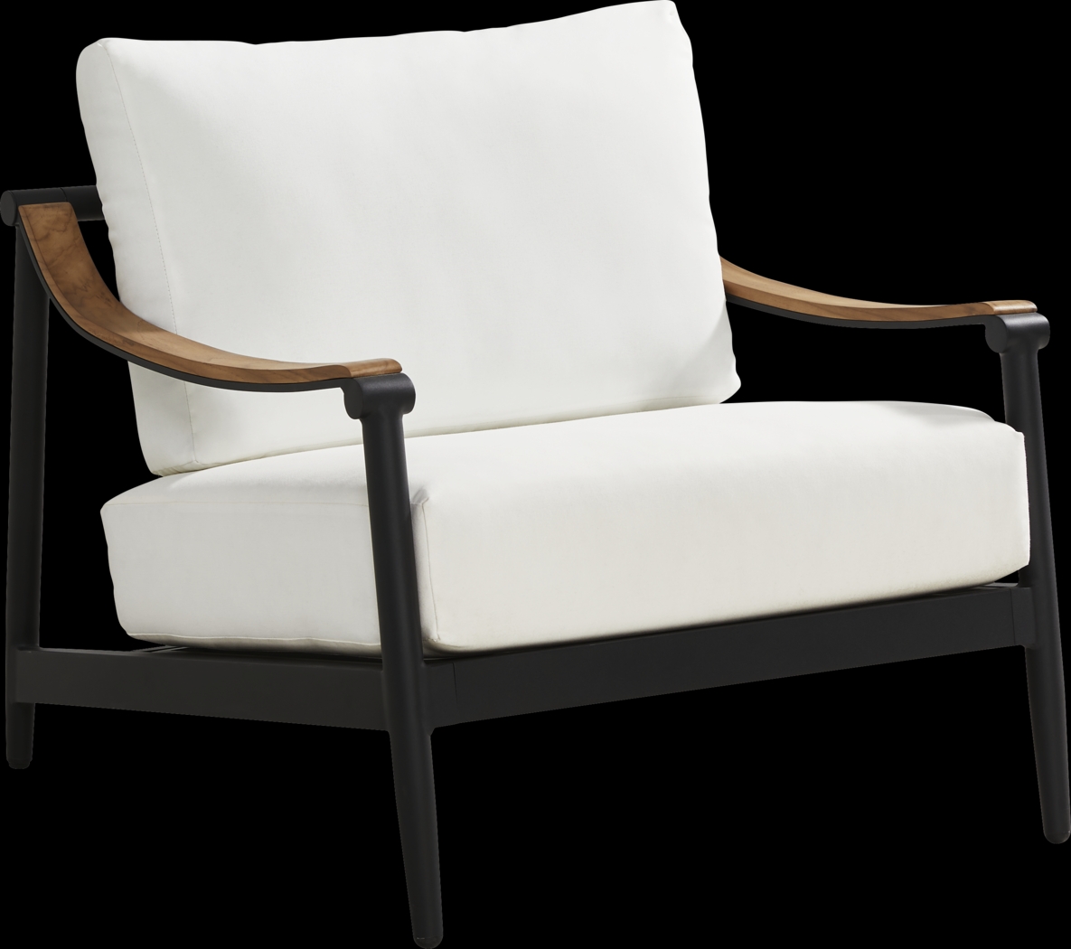 Harlowe Black Outdoor Club Chair with White Cushions - Thumbnail - Image 1