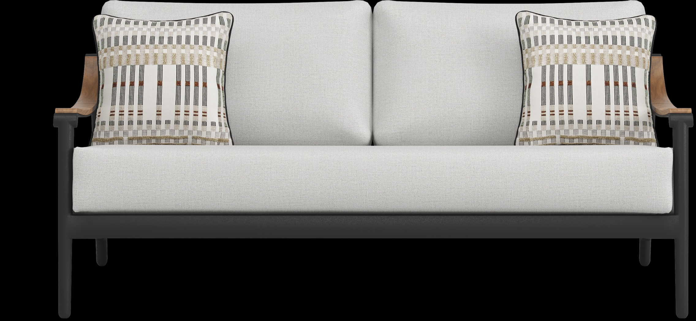 Harlowe Black Outdoor Loveseat with Dove Cushions - Thumbnail - Image 1