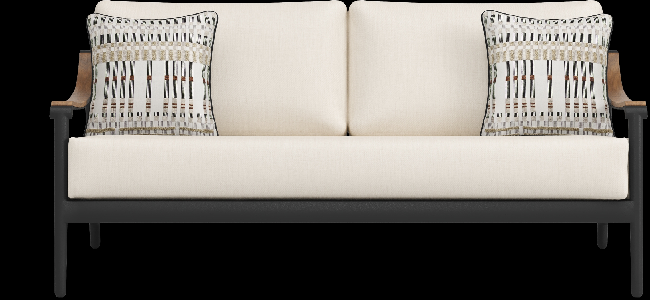 Harlowe Black Outdoor Loveseat with Flax Cushions - Thumbnail - Image 1