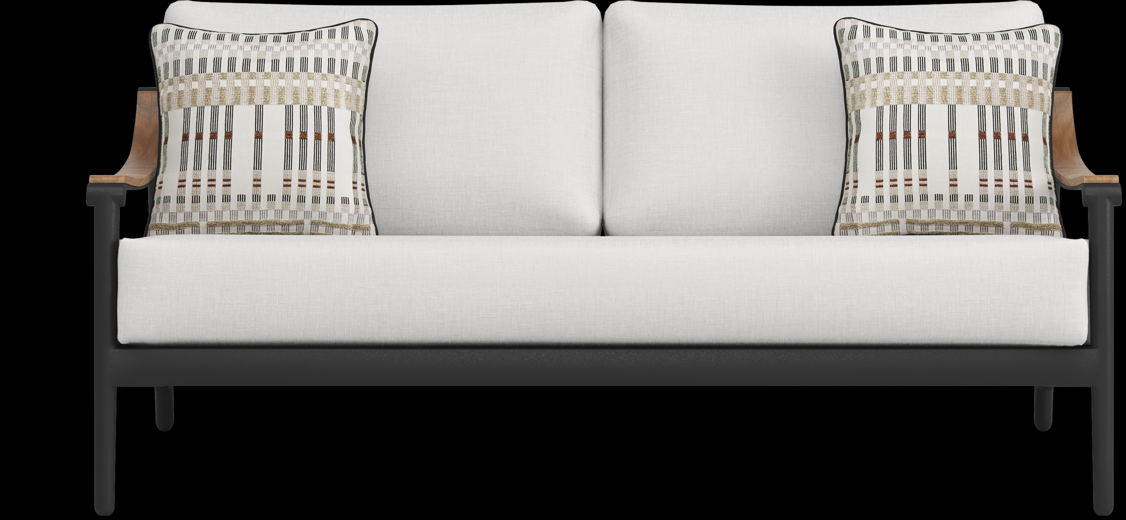 Harlowe Black Outdoor Loveseat with White Cushions - Thumbnail - Image 1