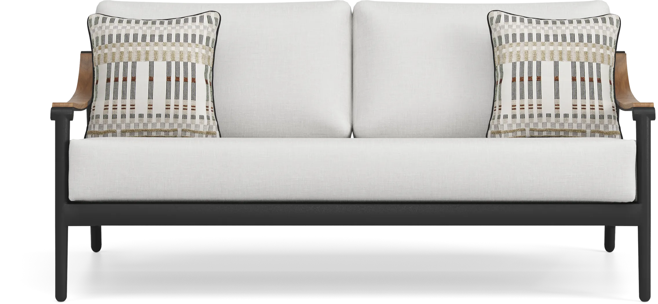 Harlowe Black Outdoor Loveseat with White Cushions - Thumbnail - Image 1