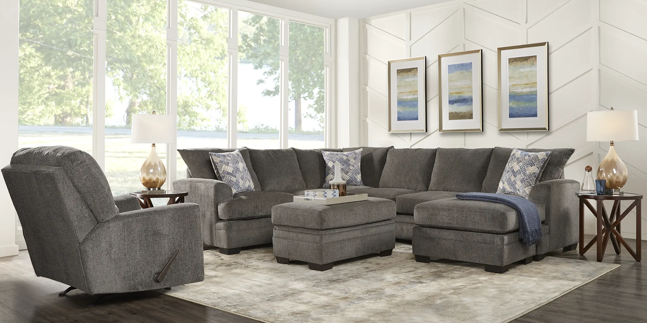 Harold Square Pewter 3 Pc Sectional - Thumbnail - Image 2