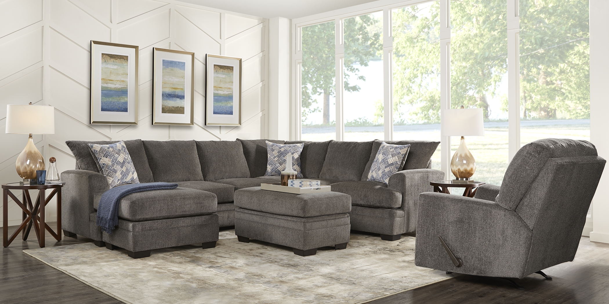 Harold Square Pewter 3 Pc Sectional - Thumbnail - Image 2