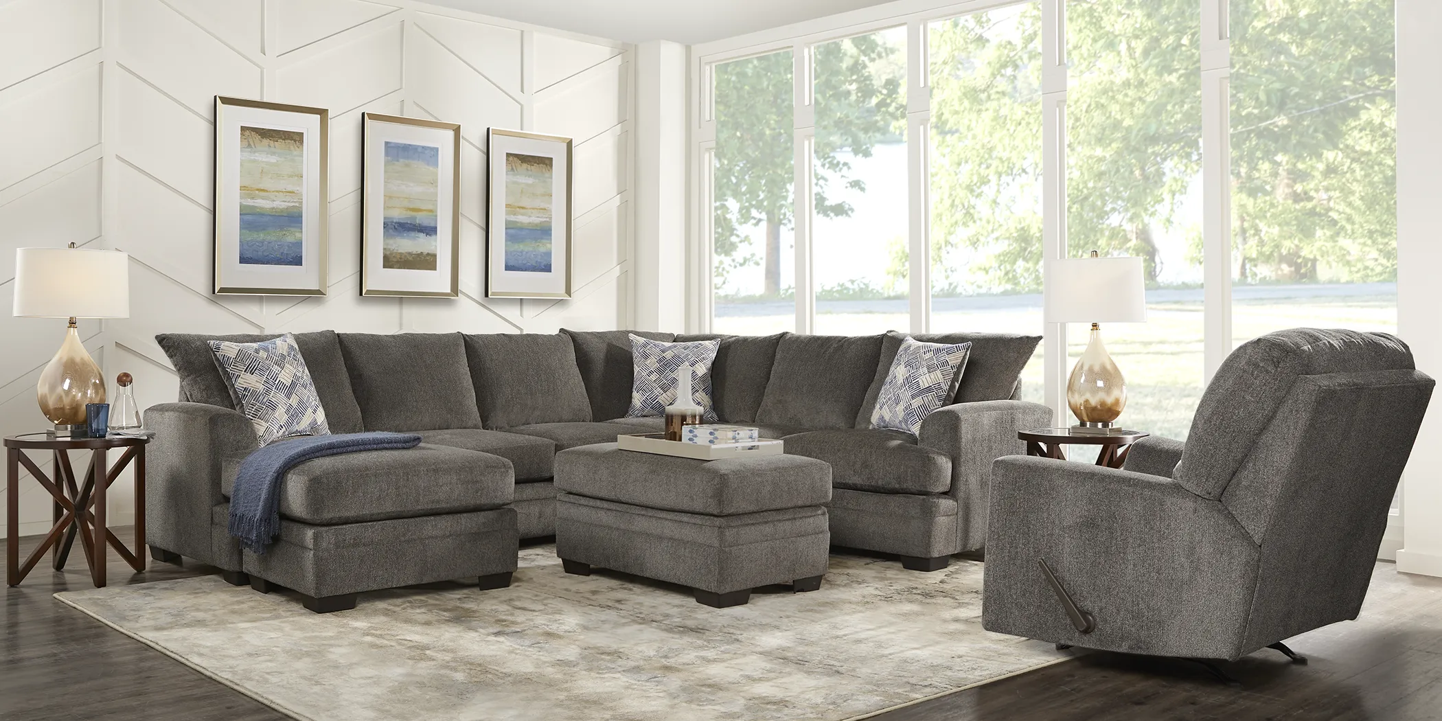 Harold Square Pewter 3 Pc Sleeper Sectional - Thumbnail - Image 2