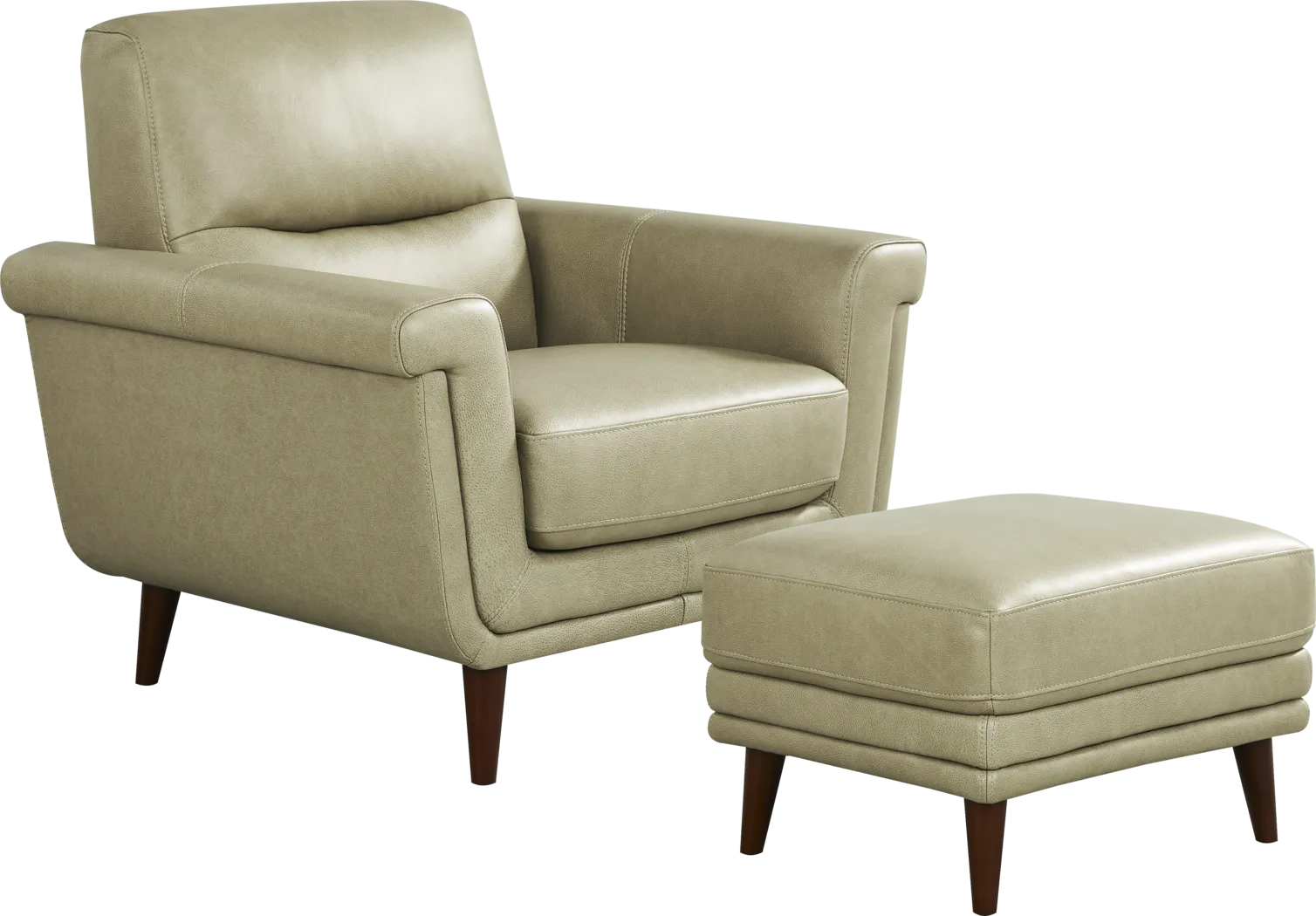 Harrington Park Sage Leather 2 Pc Chair with Ottoman - Thumbnail - Image 1