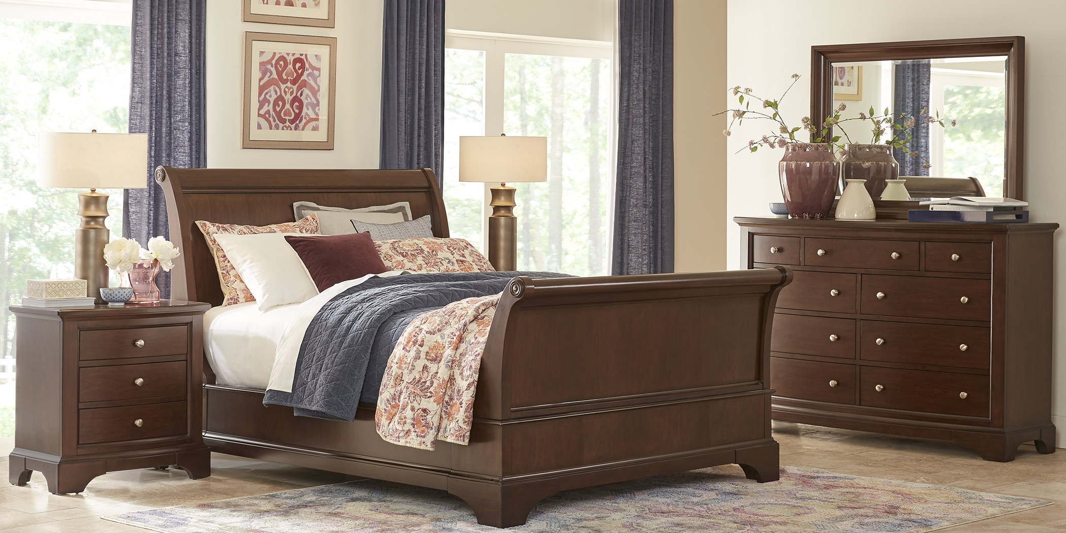 Harrington Place Cherry 9 Pc Queen Sleigh Bedroom - Thumbnail - Image 1