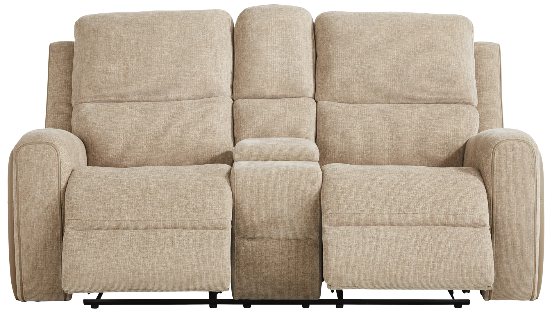 beige reclining console loveseat