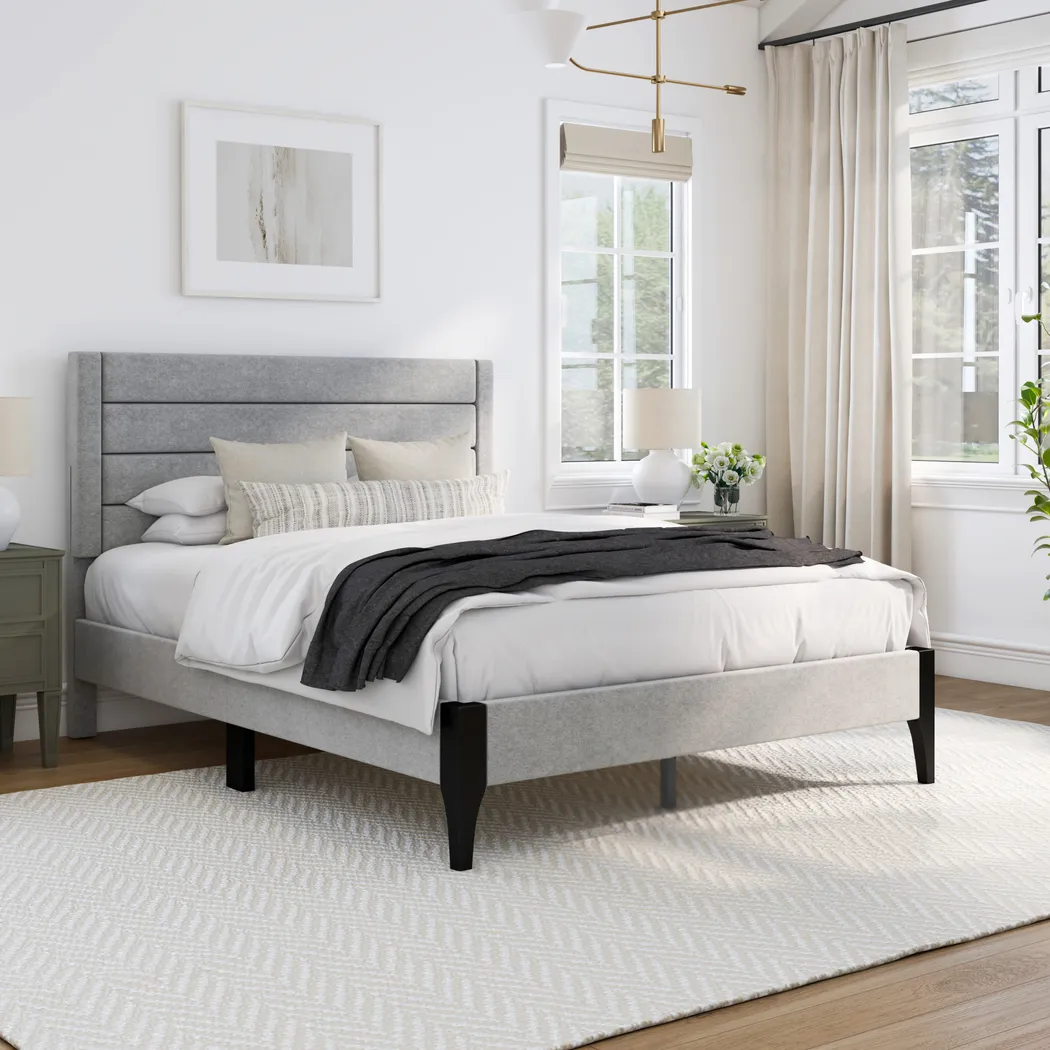 Harrye Light Gray Platform Bed - Thumbnail - Image 2