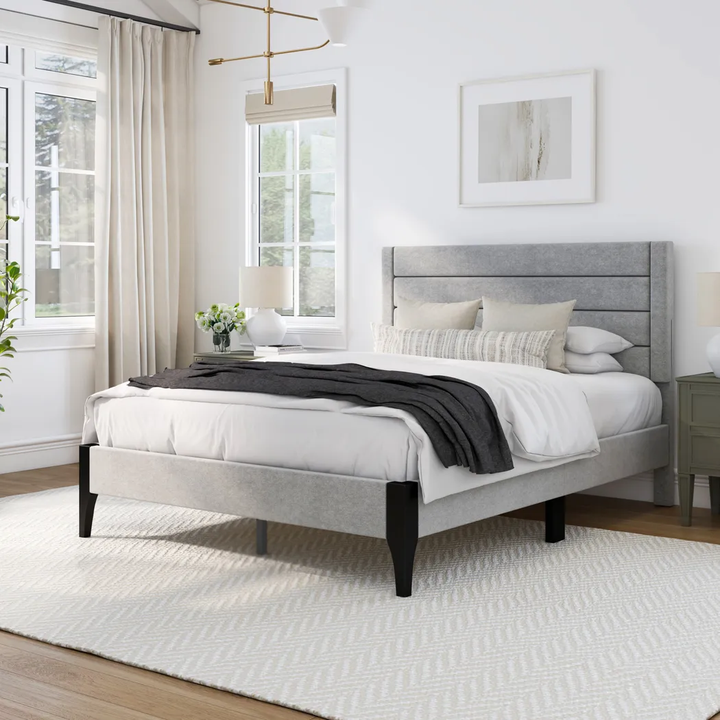 Harrye Light Gray Platform Bed - Thumbnail - Image 4