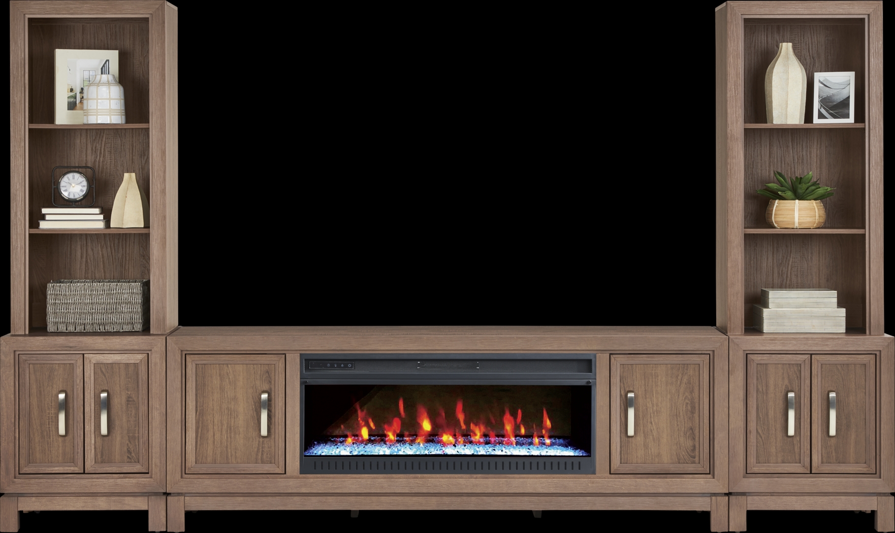 Hartney Mill 6 Pc Brown Wall Unit with 80 in. Console and Electric Fireplace - Thumbnail - Image 2