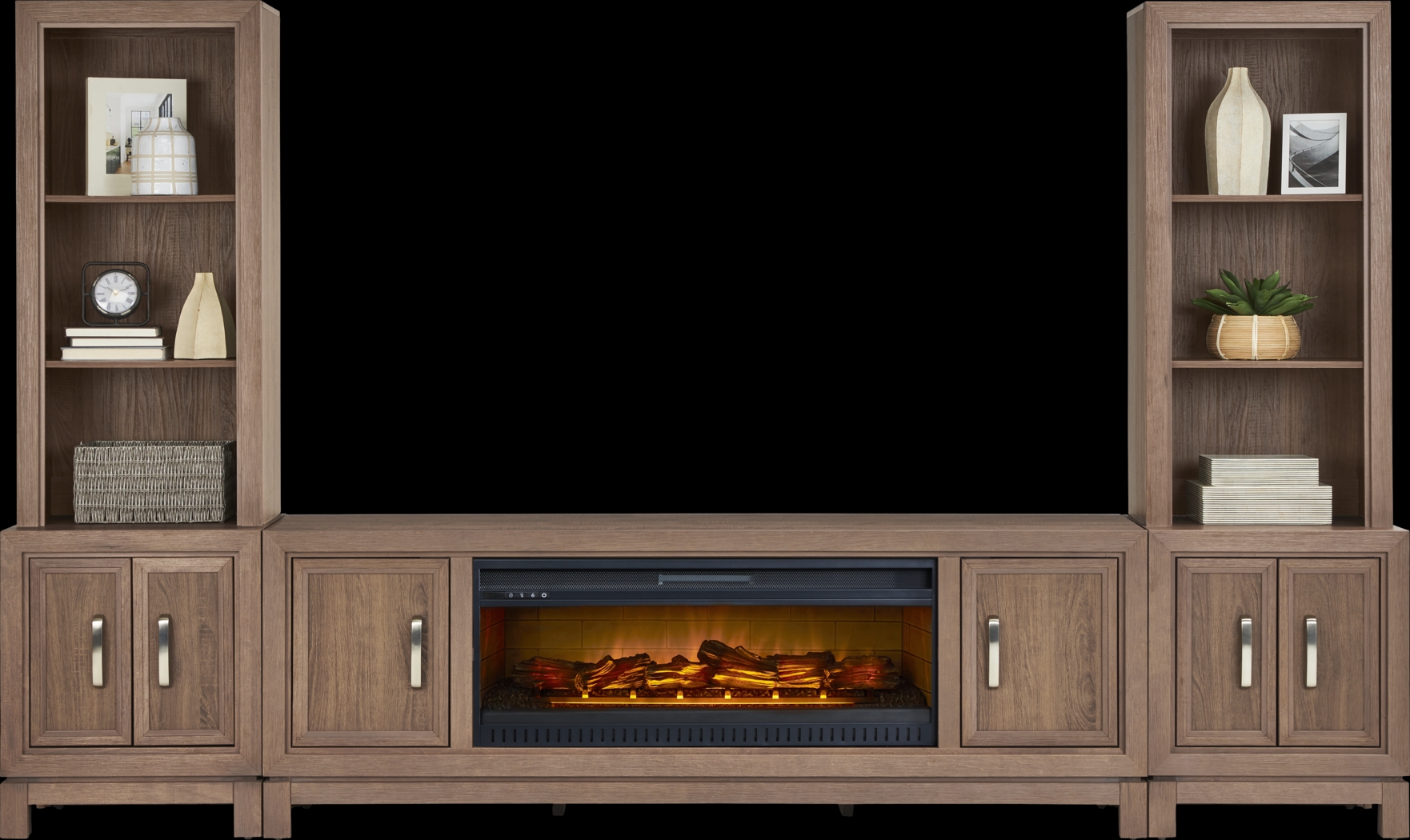 Hartney Mill 6 Pc Brown Wall Unit with 80 in. Console and Electric Log Fireplace - Thumbnail - Image 2