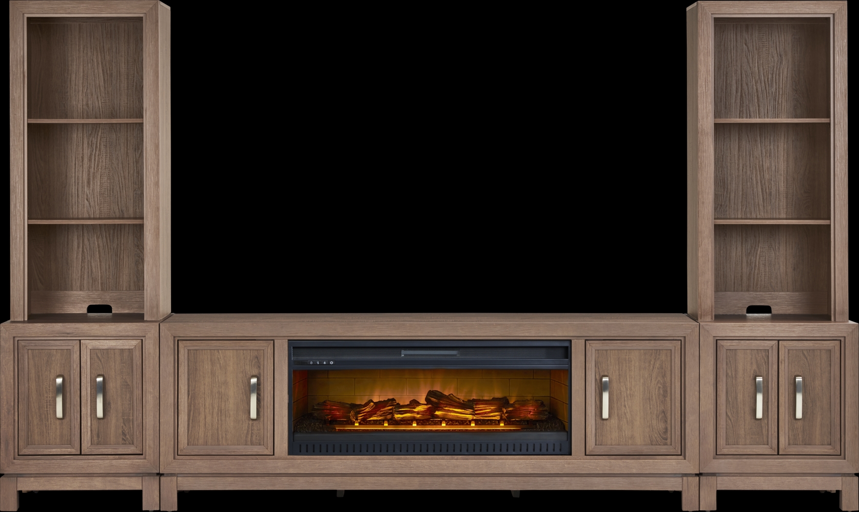 Hartney Mill 6 Pc Brown Wall Unit with 80 in. Console and Electric Log Fireplace - Thumbnail - Image 1