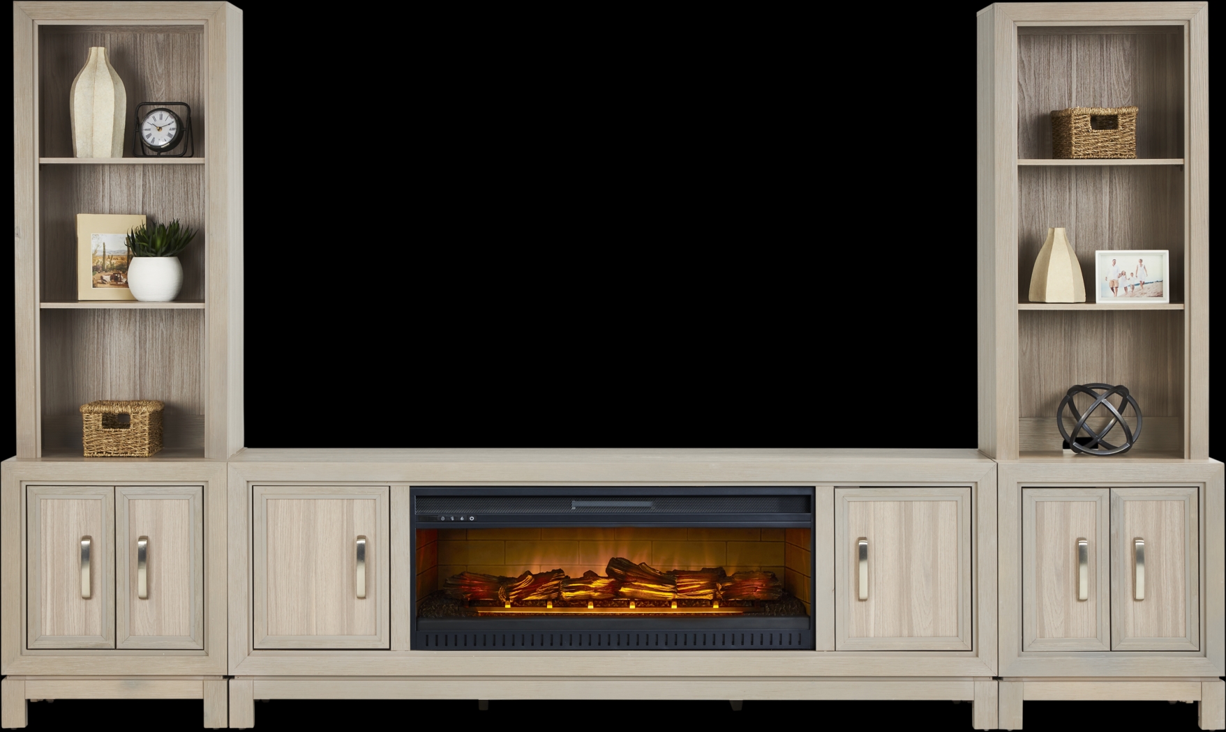 Hartney Mill 6 Pc Gray Wall Unit with 80 in. Console and Electric Log Fireplace - Thumbnail - Image 2
