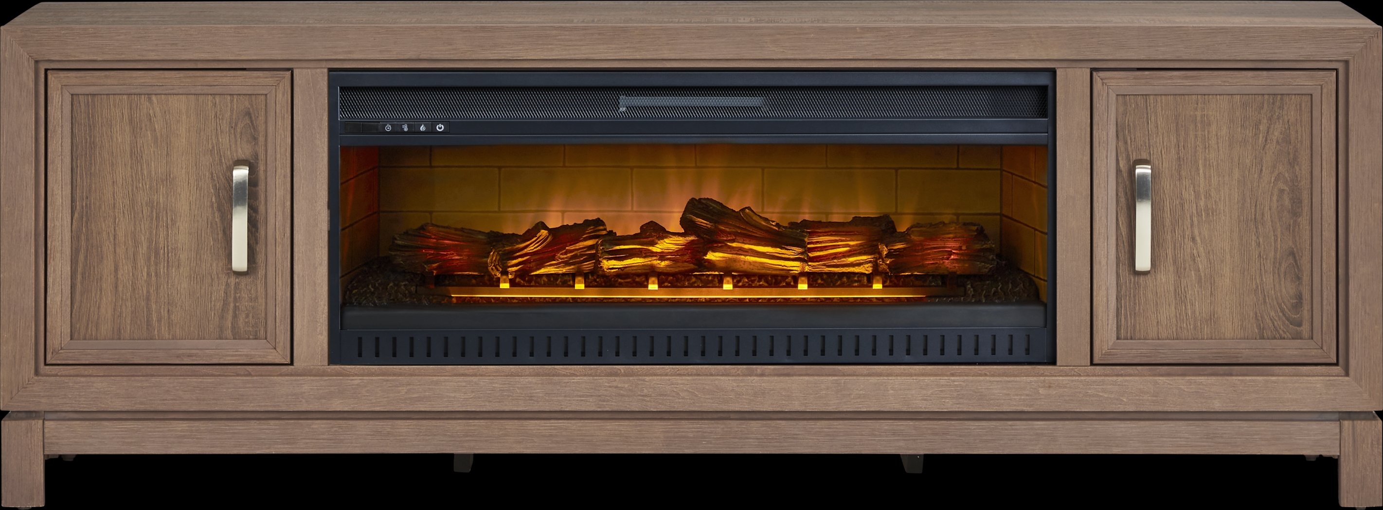 Hartney Mill Brown 80 in. Console with Electric Log Fireplace - Thumbnail - Image 1