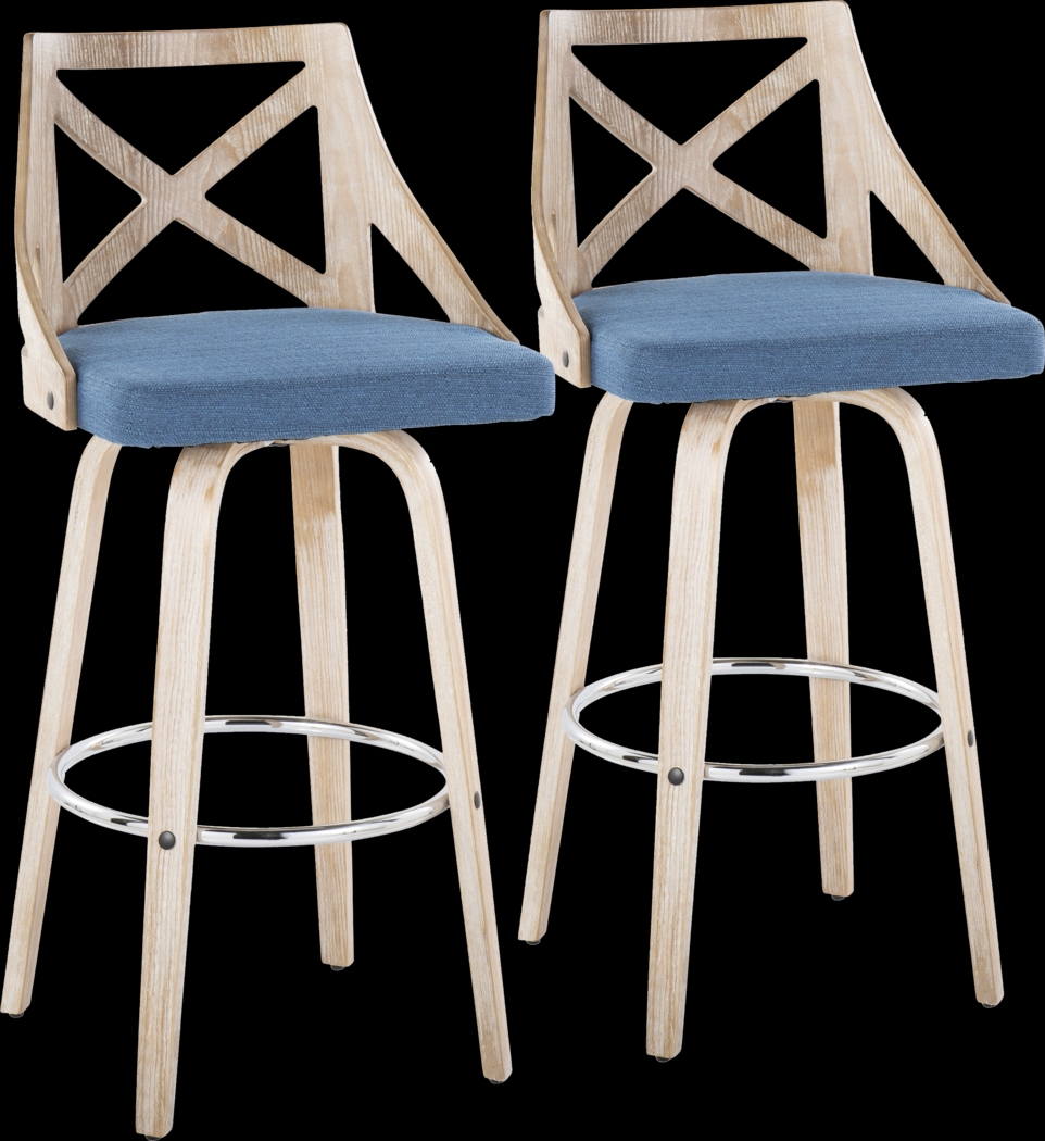 Hasbrouck III Blue Swivel Barstool, Set of 2 - Thumbnail - Image 1