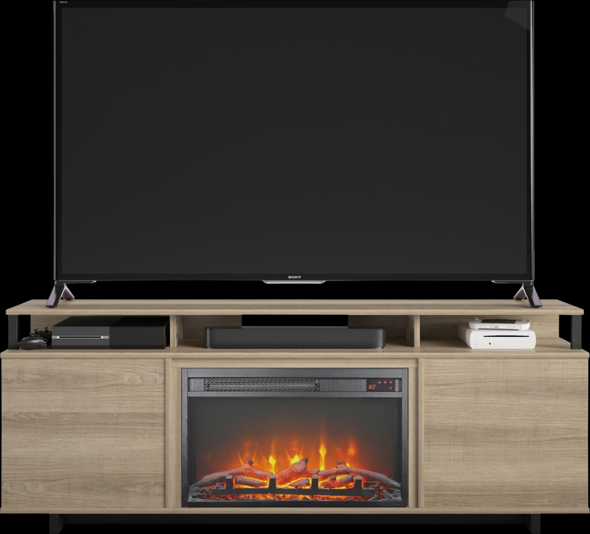 Haugo Brown 59 in. Console with Electric Fireplace - Thumbnail - Image 2