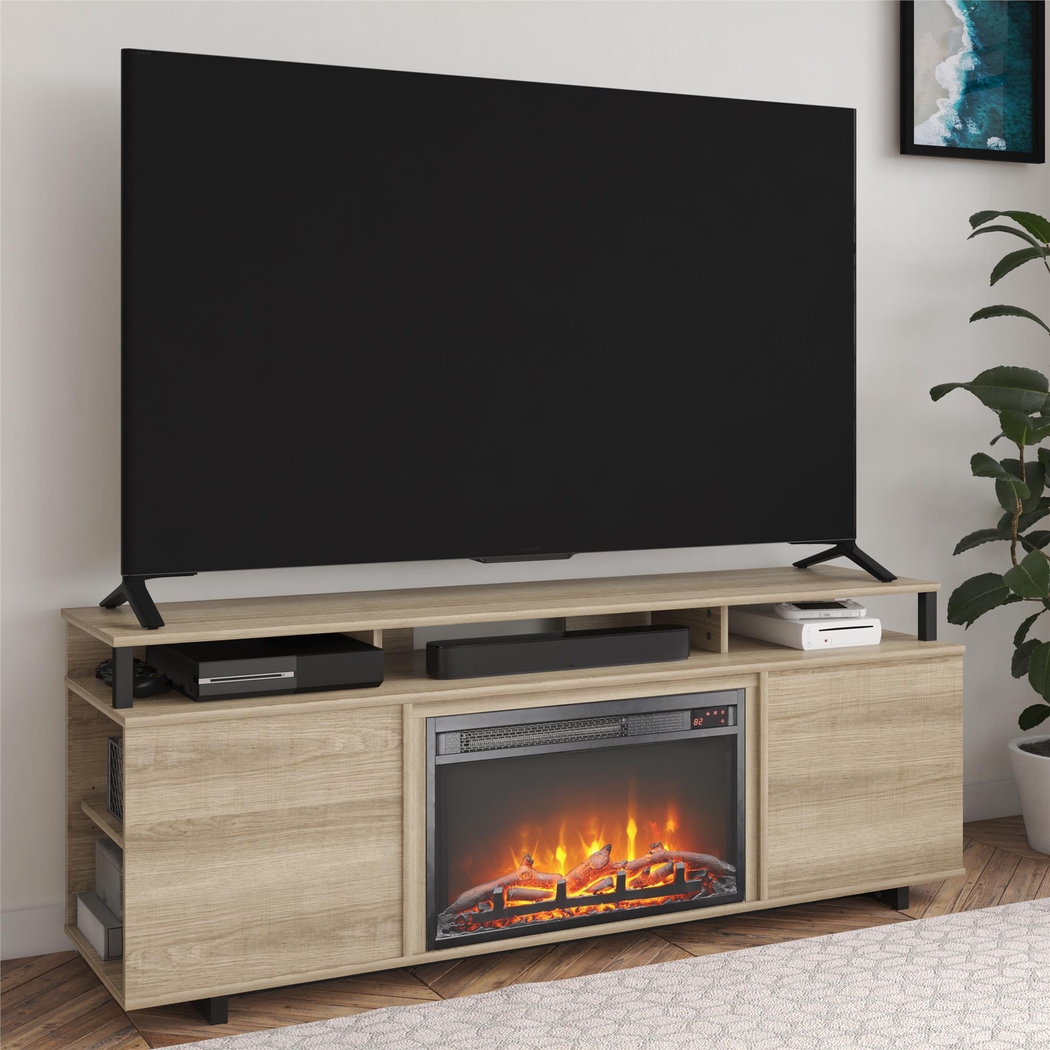 Haugo Brown 59 in. Console with Electric Fireplace - Thumbnail - Image 6
