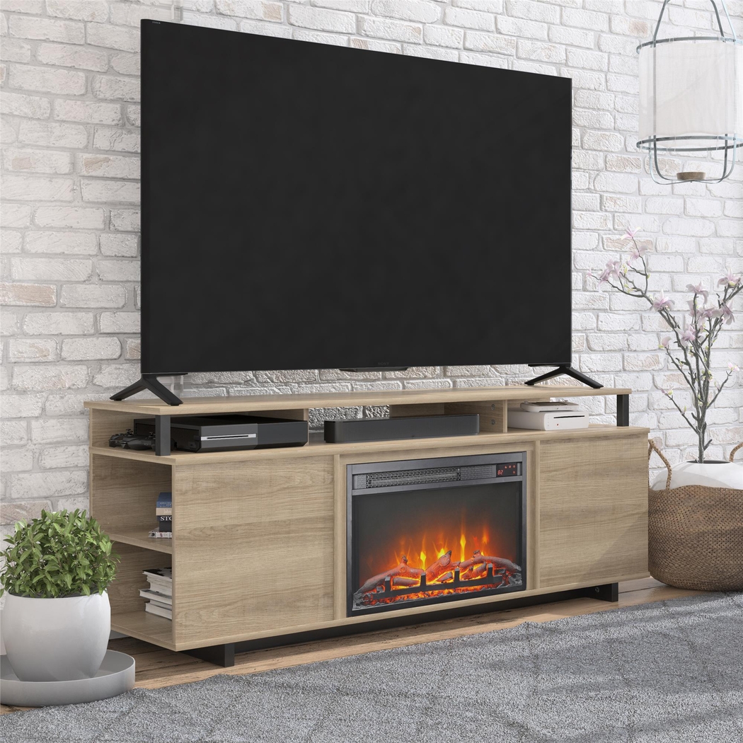 Haugo Brown 59 in. Console with Electric Fireplace - Thumbnail - Image 7