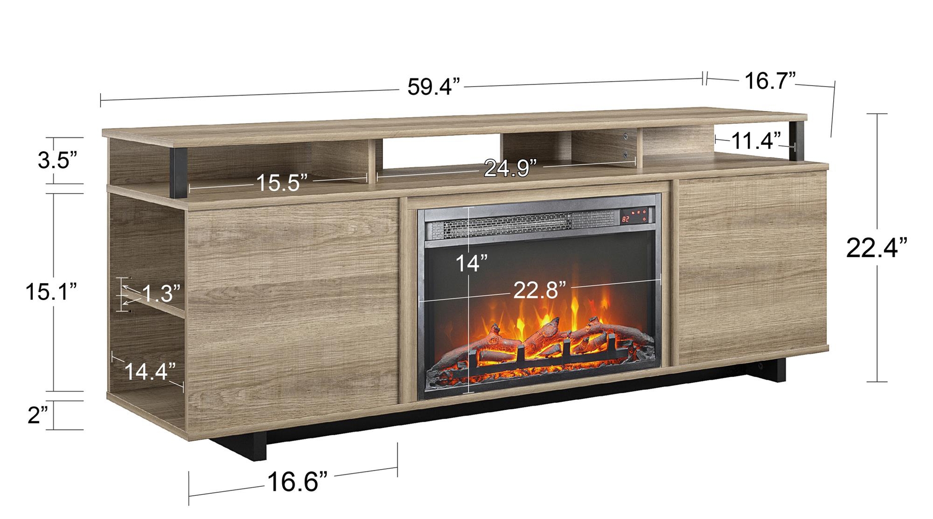 Haugo Brown 59 in. Console with Electric Fireplace - Thumbnail - Image 9