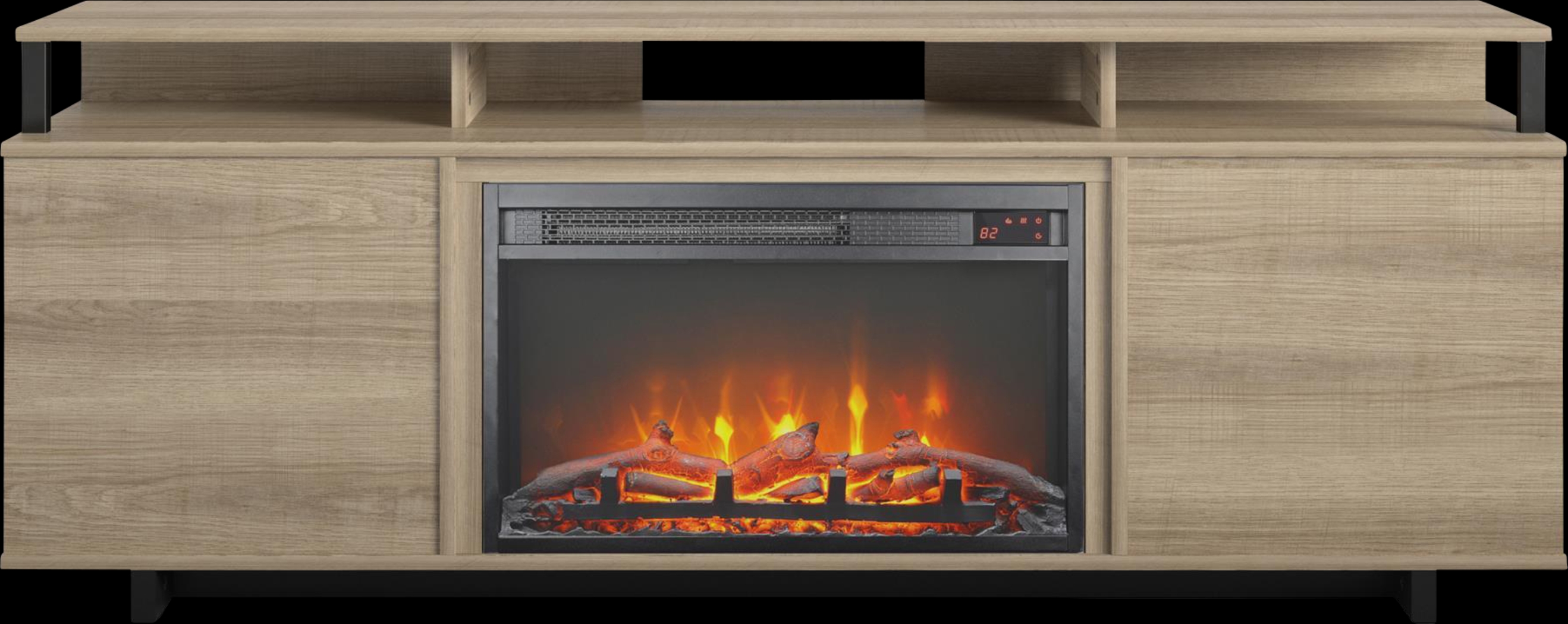 Haugo Brown 59 in. Console with Electric Fireplace - Thumbnail - Image 1